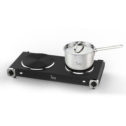 IZZY Φορητή Επιτραπέζια Διπλή Εστία Εμαγιέ 2500W με Ρυθμιζόμενους Θερμοστάτες Μαύρο