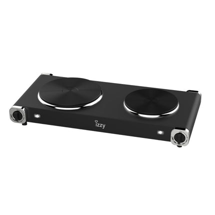 IZZY Φορητή Επιτραπέζια Διπλή Εστία Εμαγιέ 2500W με Ρυθμιζόμενους Θερμοστάτες Μαύρο