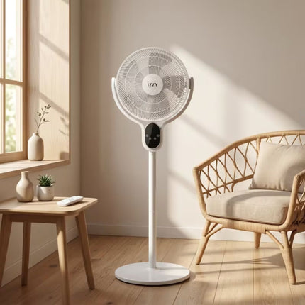 Izzy Ανεμιστήρας Ορθοστάτης DC 40cm με Ρύθμιση Κλίσης, 8 Ταχύτητες, Χρονοδιακόπτη και Τηλεχειριστήριο IZ-9086 Λευκό