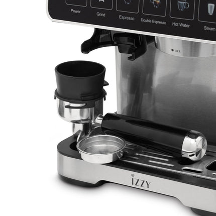 IZZY Ημιαυτόματη Μηχανή Espresso Home Barista 20 Bar με Μύλο Καφέ,  20 Ρυθμίσεις Άλεσης και Αφαιρούμενο Δοχείο Νερού 2L IZ-6026