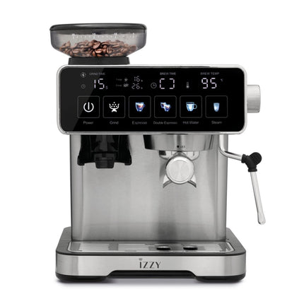 IZZY Ημιαυτόματη Μηχανή Espresso Home Barista 20 Bar με Μύλο Καφέ,  20 Ρυθμίσεις Άλεσης και Αφαιρούμενο Δοχείο Νερού 2L IZ-6026