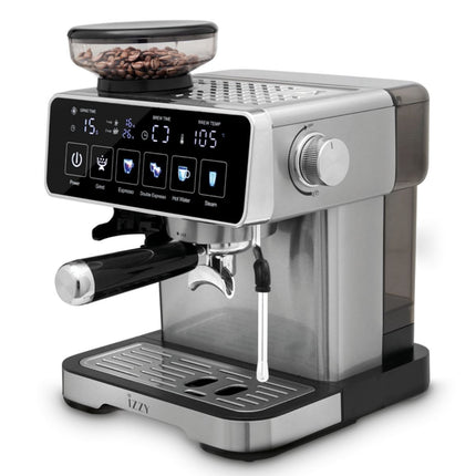 IZZY Ημιαυτόματη Μηχανή Espresso Home Barista 20 Bar με Μύλο Καφέ,  20 Ρυθμίσεις Άλεσης και Αφαιρούμενο Δοχείο Νερού 2L IZ-6026