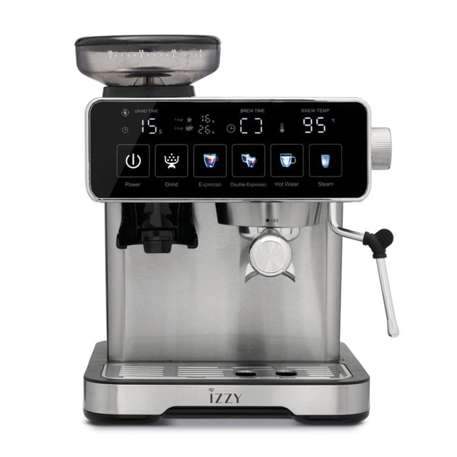 IZZY Ημιαυτόματη Μηχανή Espresso Home Barista 20 Bar με Μύλο Καφέ,  20 Ρυθμίσεις Άλεσης και Αφαιρούμενο Δοχείο Νερού 2L IZ-6026