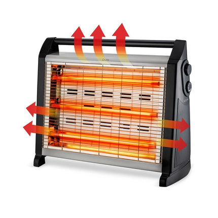 IZZY Σόμπα Χαλαζία με Θερμοστάτη 1500W με 3 Λάμπες, 2 Επίπεδα Ισχύος & Σύστημα Προστασίας από Πτώση, Μαύρο L-28