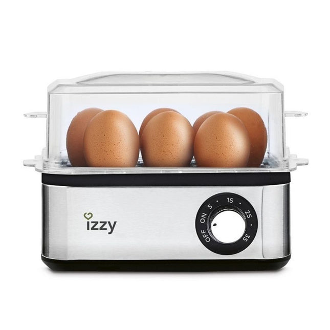 IZZY Βραστήρας Αυγών 8 Θέσεων 600W Μαλακό, Μεσαίο, Σκληρό Βράσιμο με Αυτόματη Λειτουργία Ασημί