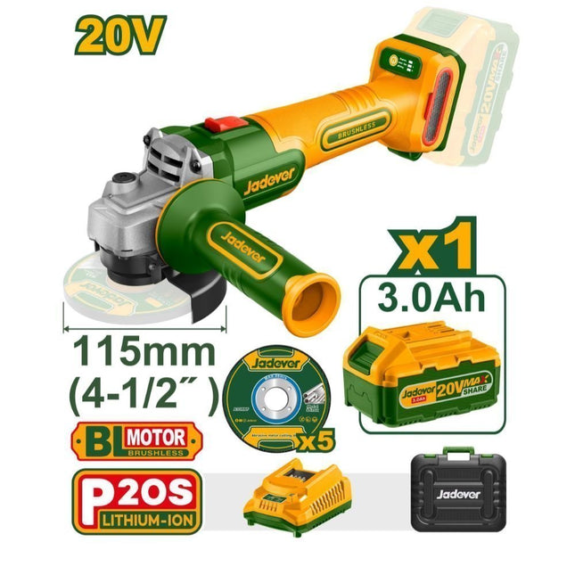 JADEVER CORDLESS ANGLE GRINDER 20V