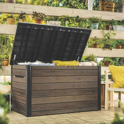 KETER Deco Deck 870L Καρυδί Γκρι Μπαούλο Αποθήκευσης Κήπου με Εφέ Ξύλου