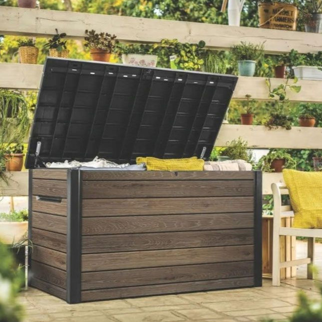 KETER Deco Deck 870L Καρυδί Γκρι Μπαούλο Αποθήκευσης Κήπου με Εφέ Ξύλου