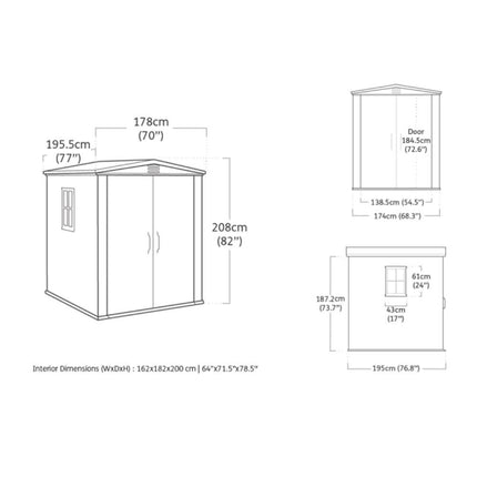 KETER Factor Αποθήκη Κήπου 6x6ft με Διπλές Πόρτες, Παράθυρο &amp; Δάπεδο 178 x 195,5 x 208 cm