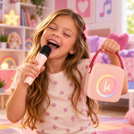 KIDDOBOO KidsVoice Junior Παιδικό Ηχείο Karaoke με Ασύρματο Μικρόφωνο & Nikoleta TV Bluetooth 5.3, RGB Φωτισμός, Reverb, 5W, Μπαταρία 1200mAh & Κάρτα microSD με Τραγούδια, KBT3NTPNK Ροζ