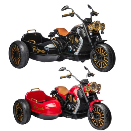 Ηλεκτροκίνητη Μηχανή Duo Tron Chopper 12V 7Ah με Sidecar, Bluetooth & Μουσική, Κόκκινο/ Μαύρο, 3+ Ετών