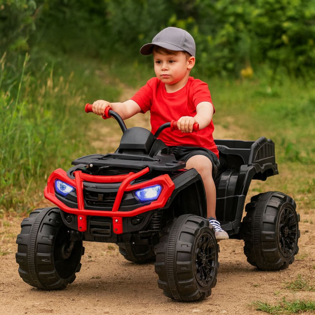 Ηλεκτροκίνητη Τετράτροχη 12V 7Ah με Μουσική, Φώτα & Ανάρτηση Κόκκινο, 3+ Ετών