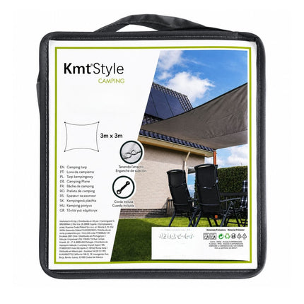 Kmt Style Camping Τέντα Σκίασης 3x3m Oxford με Σχοινιά Γκρι
