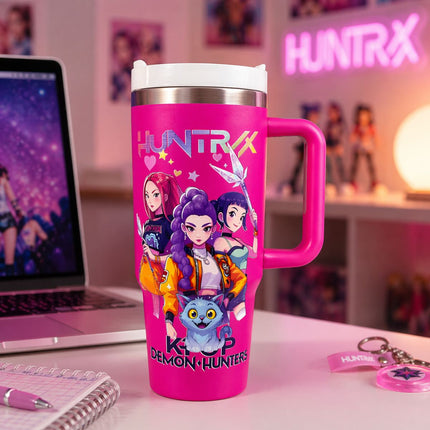 K-Pop Demon Hunters Θερμός Ποτήρι Ταξιδιού 1200ml με Χερούλι & Καλαμάκι Ροζ
