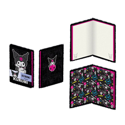 Kuromi Rock Out Plush Notebook A5 Σημειωματάριο με Απαλό Λούτρινο Εξώφυλλο Ριγέ 3+ Ετών Μαύρο