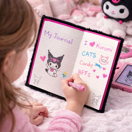 Kuromi Rock Out Plush Notebook A5 Σημειωματάριο με Απαλό Λούτρινο Εξώφυλλο Ριγέ 3+ Ετών Μαύρο