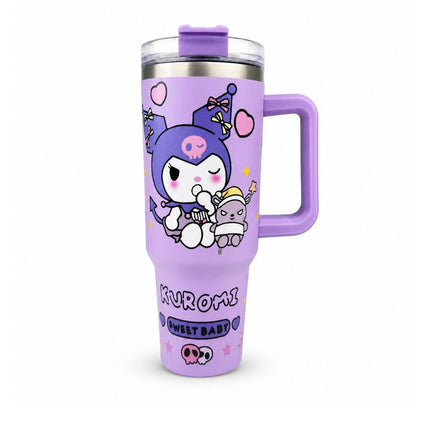 Kuromi Θερμός Ποτήρι Ταξιδιού 1200ml με Χερούλι & Καλαμάκι Μωβ