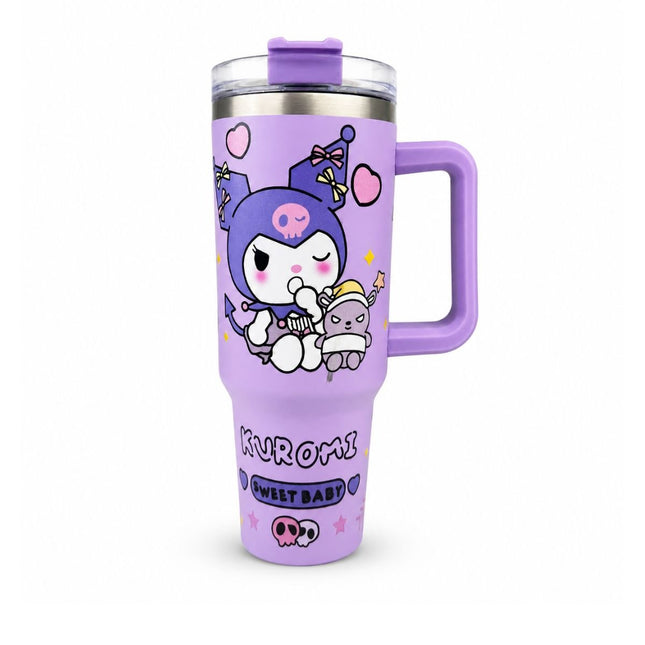 Kuromi Θερμός Ποτήρι Ταξιδιού 1200ml με Χερούλι & Καλαμάκι Μωβ