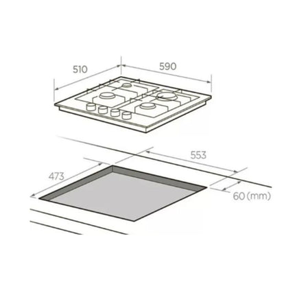 Midea Εστία Υγραερίου 60cm 4 Ζωνών με Wok Καυστήρα & Συνολική Ισχύς 8 kW, MG60EL403MT2B-CY Μαύρο