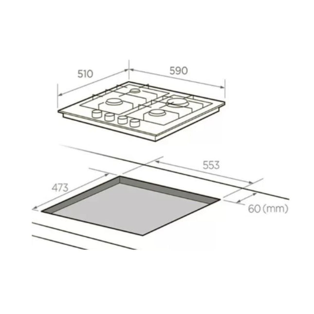 Midea Εστία Υγραερίου 60cm 4 Ζωνών με Wok Καυστήρα & Συνολική Ισχύς 8 kW, MG60EL403MT2B-CY Μαύρο