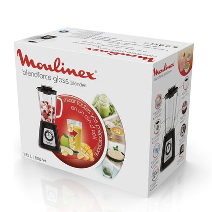 MOULINEX Blendforce Μπλέντερ 800W για Smoothies με Γυάλινη Κανάτα 1.75L, 6 Λεπίδες, 2 Ταχύτητες + Λειτουργία Pulse, Τεχνολογία Powelix & Smart Lock LM435810
