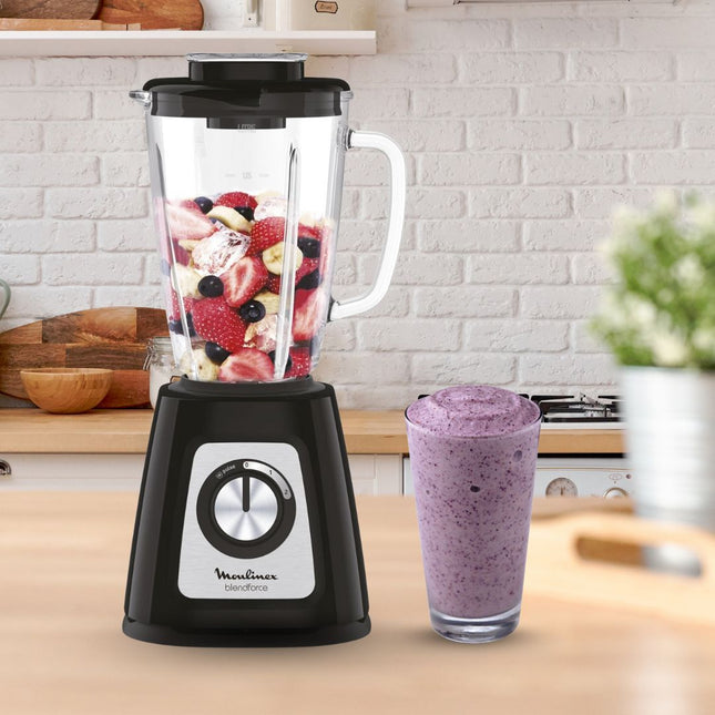 MOULINEX Blendforce Μπλέντερ 800W για Smoothies με Γυάλινη Κανάτα 1.75L, 6 Λεπίδες, 2 Ταχύτητες + Λειτουργία Pulse, Τεχνολογία Powelix & Smart Lock LM435810