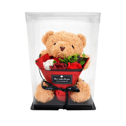 Λούτρινο Αρκουδάκι με Ανθοδέσμη Τριαντάφυλλων σε Κουτί Δώρου