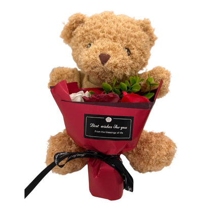 Λούτρινο Αρκουδάκι με Ανθοδέσμη Τριαντάφυλλων σε Κουτί Δώρου