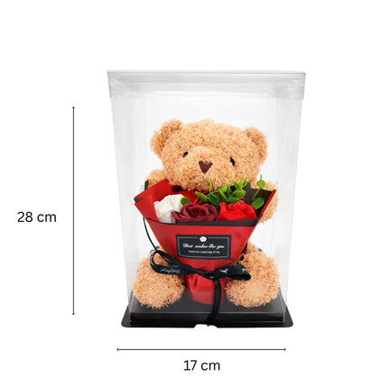 Λούτρινο Αρκουδάκι με Ανθοδέσμη Τριαντάφυλλων σε Κουτί Δώρου