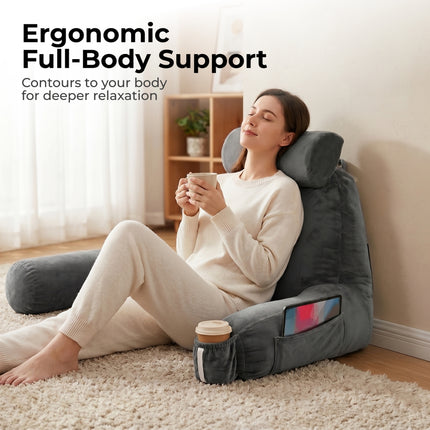 Lumivida Reading Pillow Μαξιλάρι Ανάγνωσης με Στήριξη Πλάτης, Μπράτσα, Θήκες για Ποτήρι & Tablet Γκρι