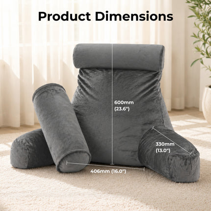 Lumivida Reading Pillow Μαξιλάρι Ανάγνωσης με Στήριξη Πλάτης, Μπράτσα, Θήκες για Ποτήρι & Tablet Γκρι