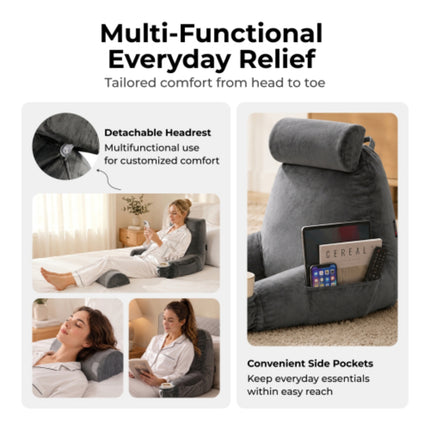 Lumivida Reading Pillow Μαξιλάρι Ανάγνωσης με Στήριξη Πλάτης, Μπράτσα, Θήκες για Ποτήρι & Tablet Γκρι