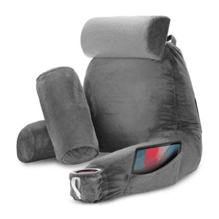 Lumivida Reading Pillow Μαξιλάρι Ανάγνωσης με Στήριξη Πλάτης, Μπράτσα, Θήκες για Ποτήρι & Tablet Γκρι