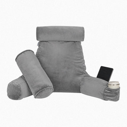 Lumivida Reading Pillow Μαξιλάρι Ανάγνωσης με Στήριξη Πλάτης, Μπράτσα, Θήκες για Ποτήρι & Tablet Γκρι