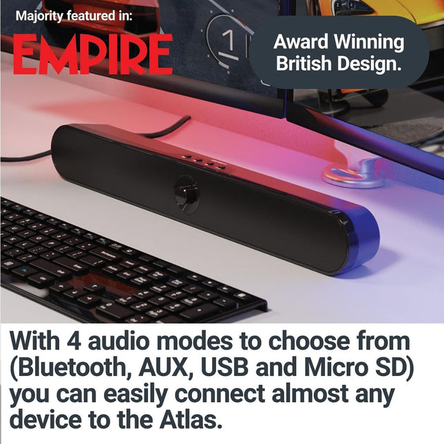 Majority Atlas Φορητή PC Soundbar 20W με Bluetooth, USB & SD Card