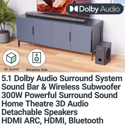 Majority Everest Soundbar 5.1 300W με Αποσπώμενα Ασύρματα Ηχεία, Ασύρματο Subwoofer & Dolby Audio