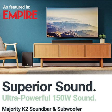 Majority K2 Soundbar 2.1 150W με Ασύρματο Subwoofer, Bluetooth & HDMI ARC