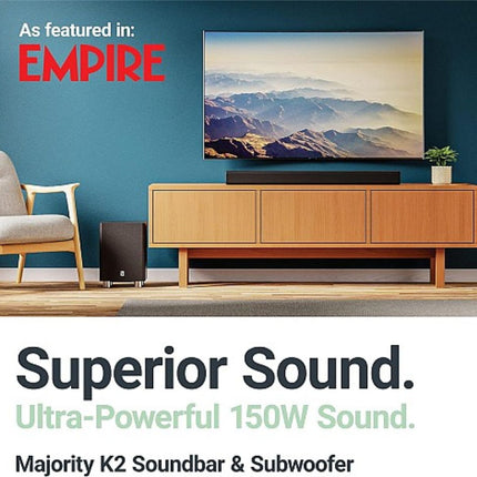 Majority K2 Soundbar 2.1 150W με Ασύρματο Subwoofer, Bluetooth & HDMI ARC