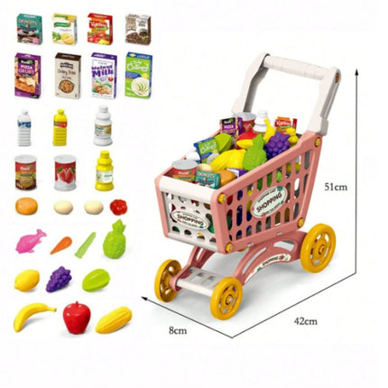 Παιδικό Καρότσι Σούπερ Μάρκετ με 56 Τεμάχια για Δημιουργικό Παιχνίδι Ροζ, 3+ Ετών