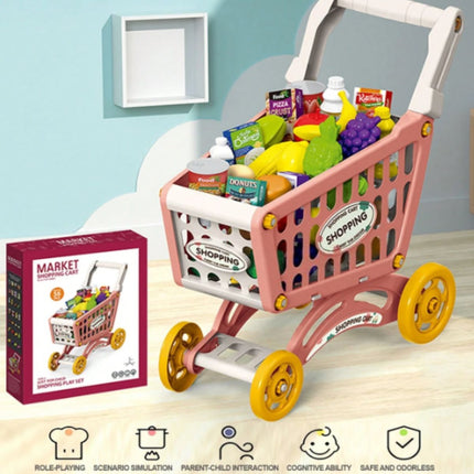 Παιδικό Καρότσι Σούπερ Μάρκετ με 56 Τεμάχια για Δημιουργικό Παιχνίδι Ροζ, 3+ Ετών