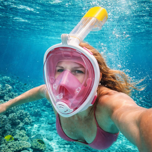 Μάσκα Θαλάσσης Full Face Snorkeling XL με Αναπνευστήρα 180° Πανοραμική Θέα & Dry Top Σύστημα Ροζ