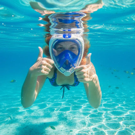 Μάσκα Θαλάσσης Full Face Snorkeling XL με Αναπνευστήρα 180° Πανοραμική Θέα & Dry Top Σύστημα Μπλε