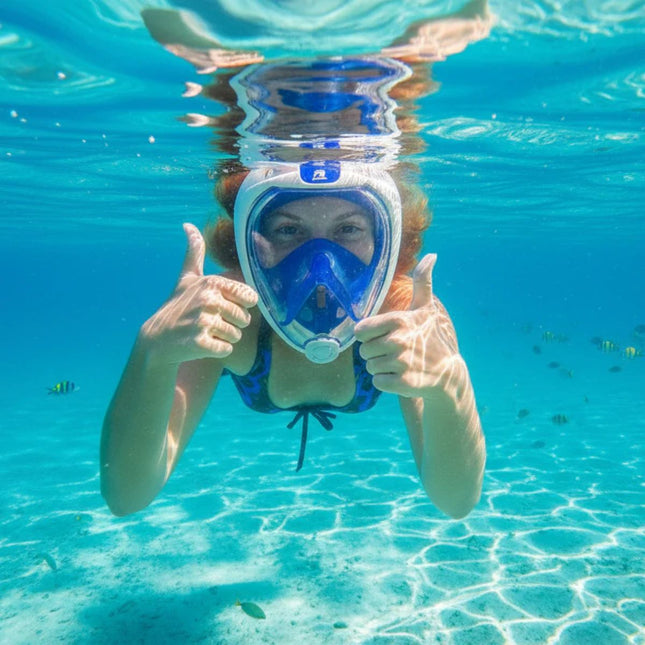 Μάσκα Θαλάσσης Full Face Snorkeling XL με Αναπνευστήρα 180° Πανοραμική Θέα & Dry Top Σύστημα Μπλε