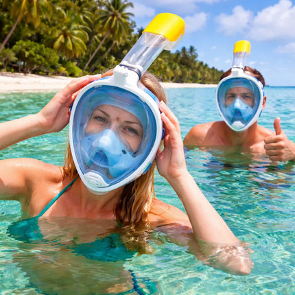 Μάσκα Θαλάσσης Full Face Snorkeling XL με Αναπνευστήρα 180° Πανοραμική Θέα & Dry Top Σύστημα Μπλε