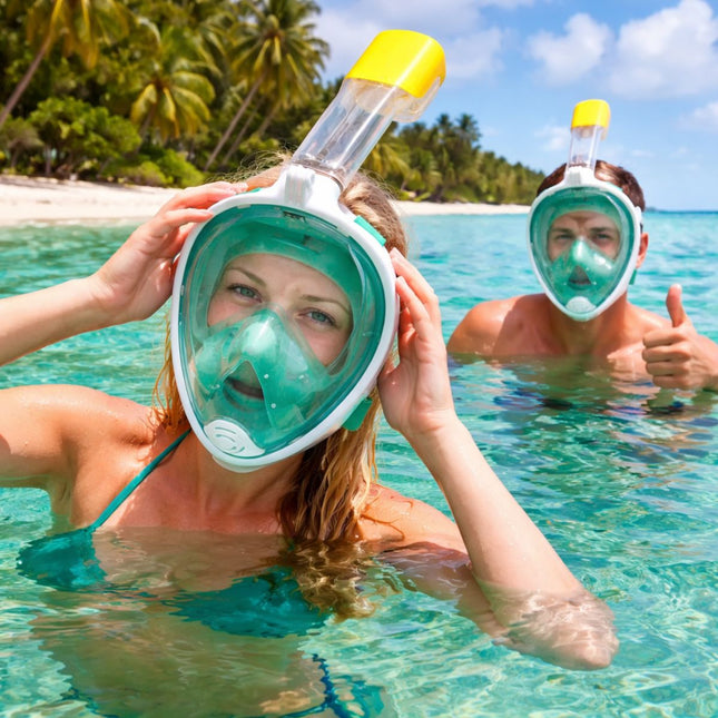 Μάσκα Θαλάσσης Full Face Snorkeling XL με Αναπνευστήρα 180° Πανοραμική Θέα & Dry Top Σύστημα Πράσινο