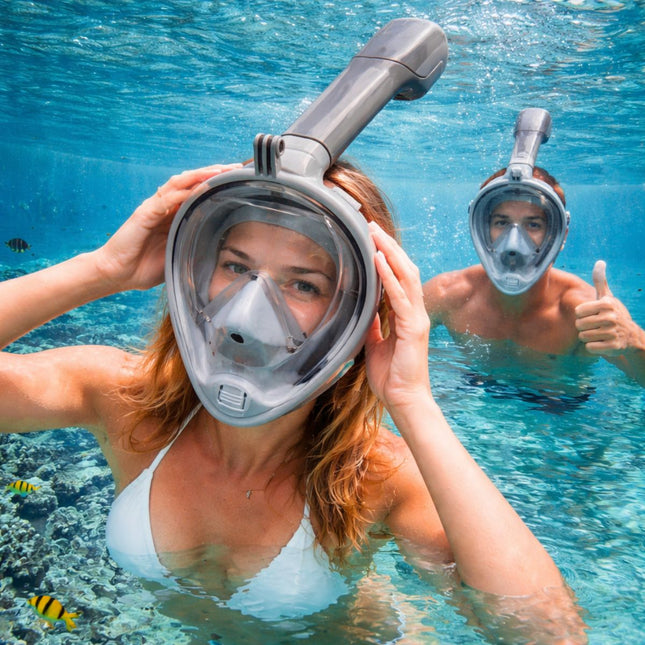 Μάσκα Θαλάσσης Full Face Snorkeling XL με Αναπνευστήρα 180° Πανοραμική Θέα & Dry Top Σύστημα Γκρι