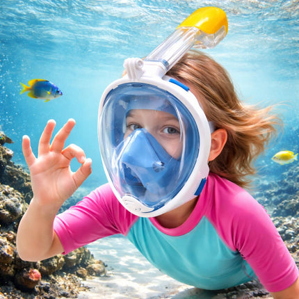 Μάσκα Θαλάσσης Full Face Snorkeling XS με Αναπνευστήρα 180° Πανοραμική Θέα & Dry Top Σύστημα Μπλε