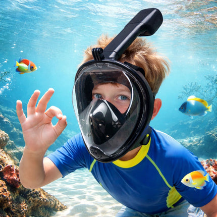 Μάσκα Θαλάσσης Full Face Snorkeling XS με Αναπνευστήρα 180° Πανοραμική Θέα & Dry Top Σύστημα Μαύρο