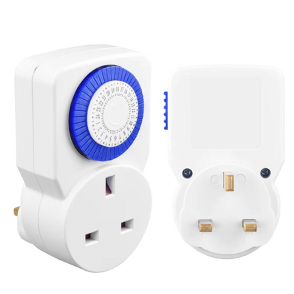 Masterplug Μηχανικός Χρονοδιακόπτης Πρίζας με Πέρασμα Ρεύματος, 24ωρη Ρύθμιση & Χειροκίνητη Παράκαμψη