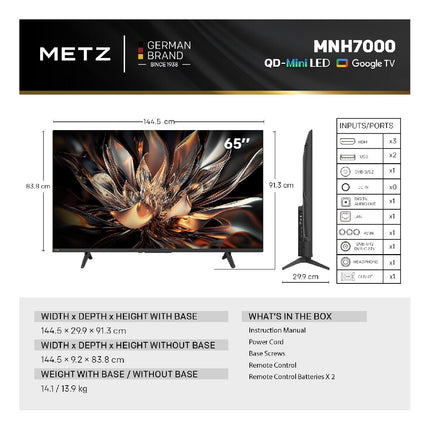 METZ NEXO Τηλεόραση 65″ QLED Mini LED 4K Google TV με Dolby Vision IQ & 120Hz 65MNH7000